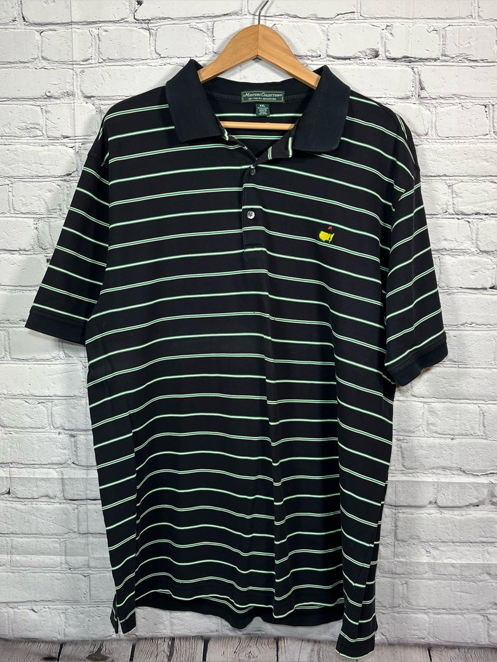 Masters Collection Polo Shirt Mens Size XXL Blue Striped Augusta Embroidered